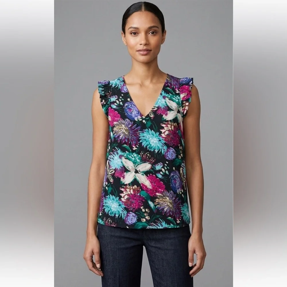 J. CREW Floral Cottagecore Printed Sleeveless Ruffle V-Neck Tank Top Size 8